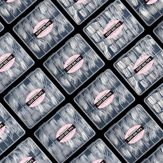 Long Coffin Soft Gel Nail Tips, BORNBYME 240 PCS Pre Buff Full Cover Shaped Nail Extenison Tips Half Matte Gel Tips