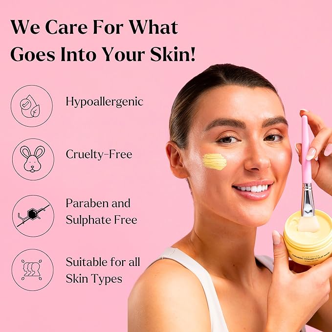 VogueNow Clay Mask Gift Pack of 4 Jars (400g) With Cute Headband & Brush | Premium Clay Face Mask | Turmeric Vitamin C, Green Tea, Rose, Dead Sea Mud | Clay Mask For Face | Spa Gift set for Women