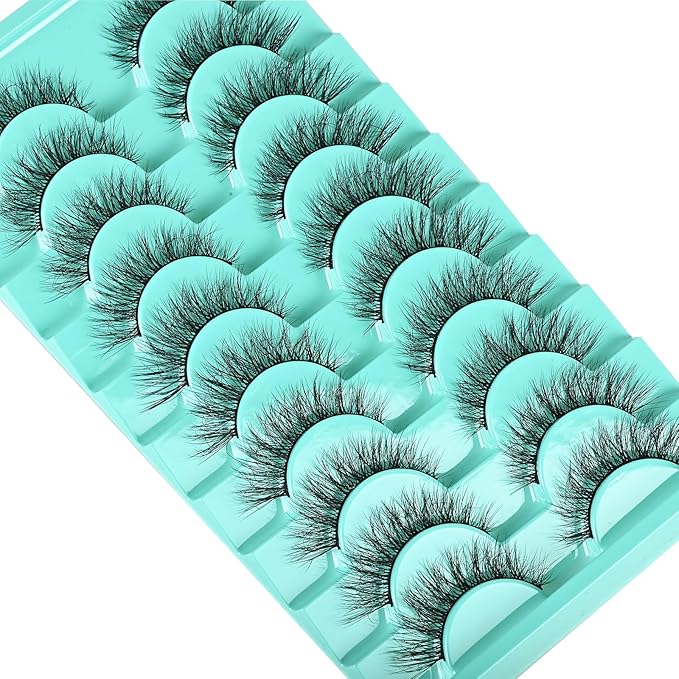 Natural Lashes Wispy Eyelashes Fluffy Mink Lashes Naturl Look Small Strip Eyelash 10 Pairs Short Lashes Pack Lightweight Cat Eye Lash Strips Set Soft Fake Eyelash (Flare Lash | 8-14mm)