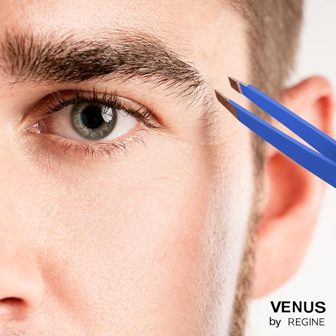 Venus by Regine Slant Tweezers - Handmade Precision Tool for Women & Men, 25-Degree Angle for Shaping Eyebrows & Grooming Facial Contours, Suitable for Eyebrow & Facial Hair Removal (Navy)