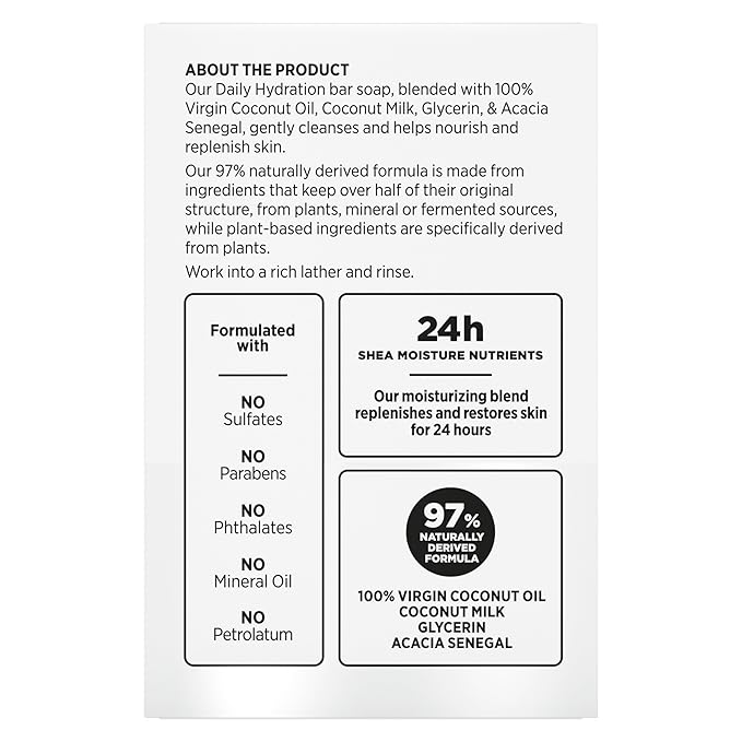 SheaMoisture Bar Soap Virgin Coconut Oil 4 count Nourish and Replenish Skin Daily Hydrating bar soap with 24h shea moisture nutrients for Healthy, Glowing Skin 8 oz