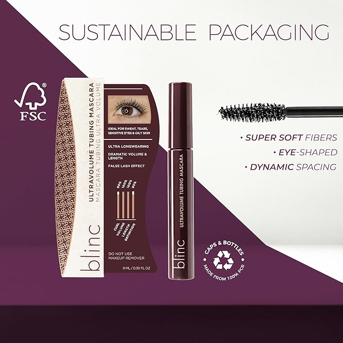 Blinc UltraVolume Tubing Mascara, Volumizing, Lengthening and Curling Mascara, Ultra-Longwearing Washable, Clean, Vegan and Cruelty-Free, 9mL / 0.30 Fl Oz (Dark Brown)
