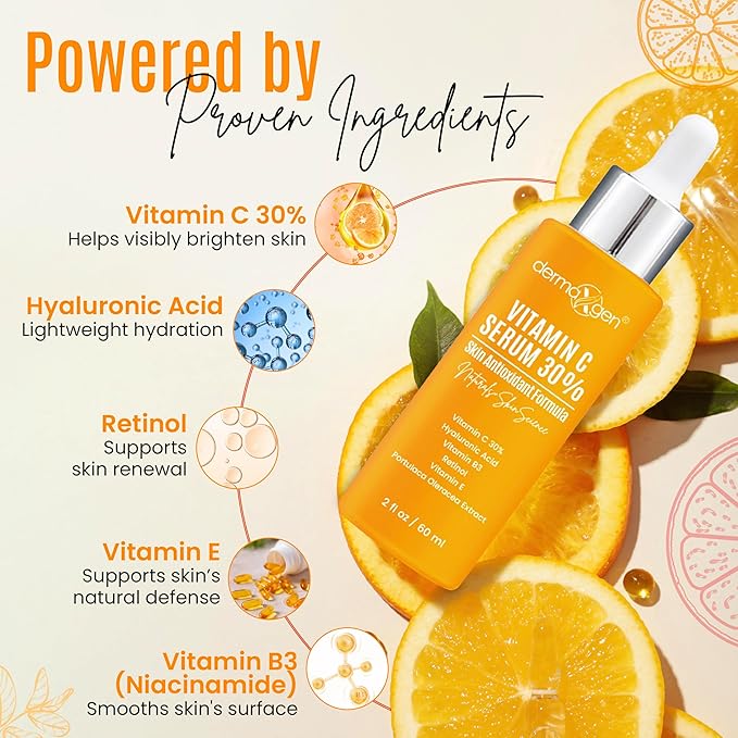 30% Organic Vitamin C Serum for Face – Natural Anti-Wrinkle Serum with Hyaluronic Acid & Vitamin E – Anti-Aging Moisturizer for Fine Lines, Dark Spots & Skin Rejuvenation – 2 Fl oz