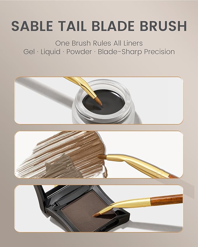 Desert Oak Series Bent Eyeliner Brush - 30° Angled Kolinsky Sable for Sharp Lines & Brows, Luxury Bubinga Handle (CM 177)