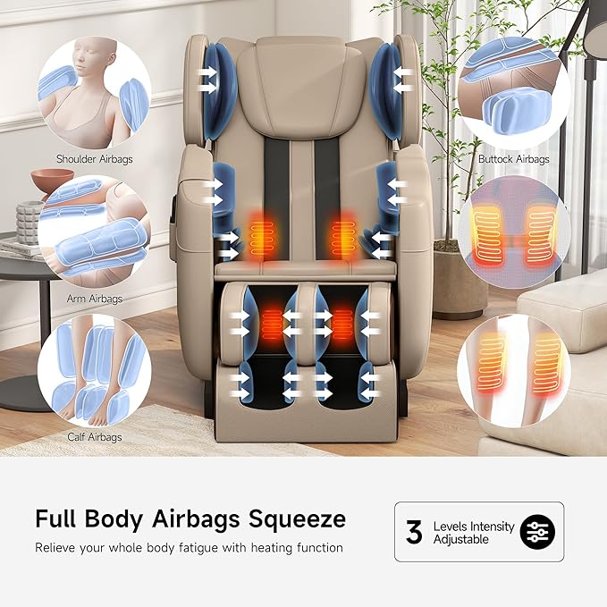 2025 Massage Chair Full Body, Zero Gravity Recliner with 6 Auto Modes, Foot Massage, Heating, Bluetooth, Khaki