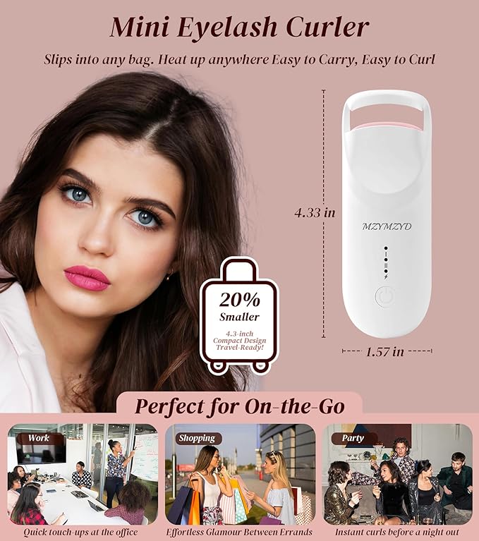 Heated Eyelash Curler, Eyelash Curlers with 10S Quick Heat-Up, 2 Temp Settings, 3S Styling & 24H Long-Lasting Natural Curl, Type-C Recharge, Mini Electric Eyelash Curler for Travel - White