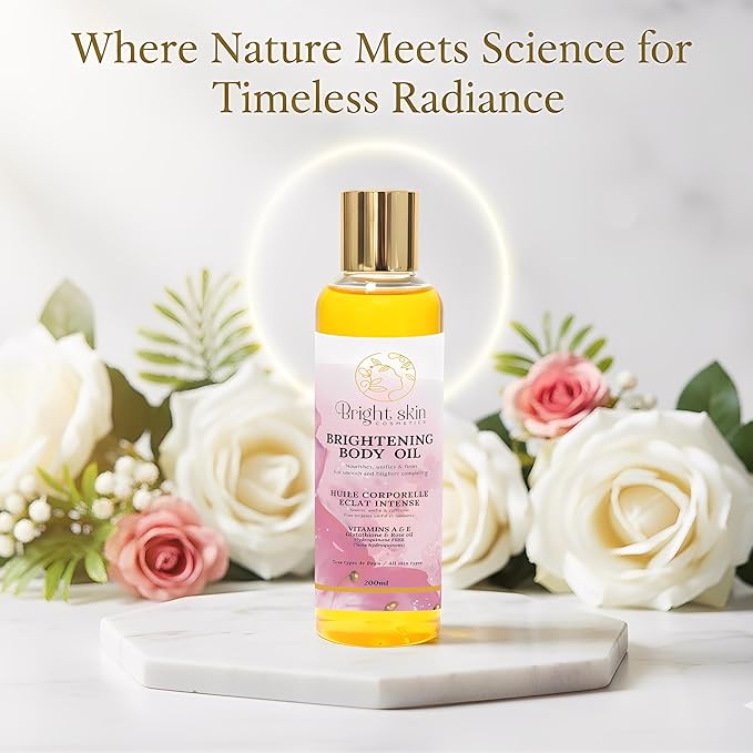Best Brightening Body Oil (6.5 oz) - Glutathione, Arbutin, Rosehip Oil, Rose Extract for Uneven Skin Tone, Dark Spots, Scars, Anti-aging, Anti-wrinkle, Sunscreen, Scar Healing