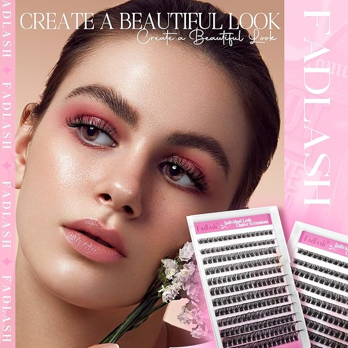 FADLASH Lash Clusters Volume Fluffy Lash Clusters 8-16mm Waterproof Lashes Clusters Comfortable Cluster Lashes DIY Reusable Cluster Eyelash Extensions for Beginners at Home