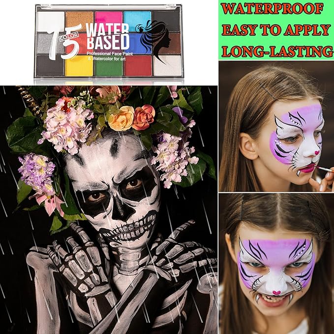 15 Colors Bruise Wheel for Special Effects,Halloween Face Body Paint SFX Makeup,Light Green Witch Zombie Gamora Face Body Paint Oil Based Cosplay Theatrical Halloween Makeup Kit A