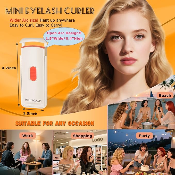 Heated Eyelash Curler - Wide Open Dual-Arc Design Heated Lash Curler - Electric Eyelash Curler - Type-C Rechargeable Mini Lash Curler Natural Curling 24H Long Lasting for Women - Apricot