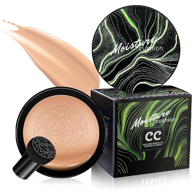 Mushroom Head Air Cushion CC Cream - BB Cream Long-Lasting Color Changing Foundation, Full Coverage Concealer for Older Women, Moisturizing & Brightening Foundation for Mature Skin Makeup (Nude)