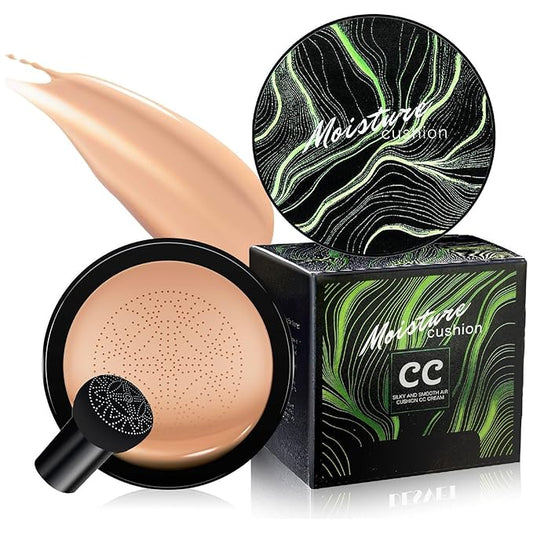 Mushroom Head Air Cushion CC Cream - BB Cream Long-Lasting Color Changing Foundation, Full Coverage Concealer for Older Women, Moisturizing & Brightening Foundation for Mature Skin Makeup (Nude)