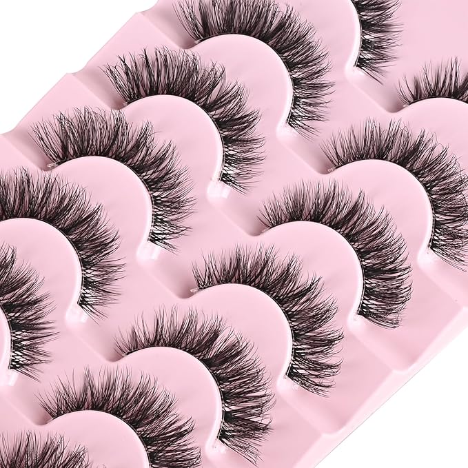FARRED Cat Eye Lashes Natural Eyelashes Short Wispy Lash Strips Volume False Eyelash Cateye Medium Length Fake Lashes Natural Looking Hybrid Clusters Full Strip Lashes (A1 | 8-14MM)