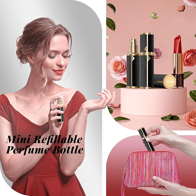 Perfume Travel Refillable Bottle,Genuine Leather Bottom-Filling Fragrances Perfume Atomizer,Mini Cologne Dispenser,Portable Sprayer Pocket Size for Cruise Car Trip Purse Gift 5ml (Black)