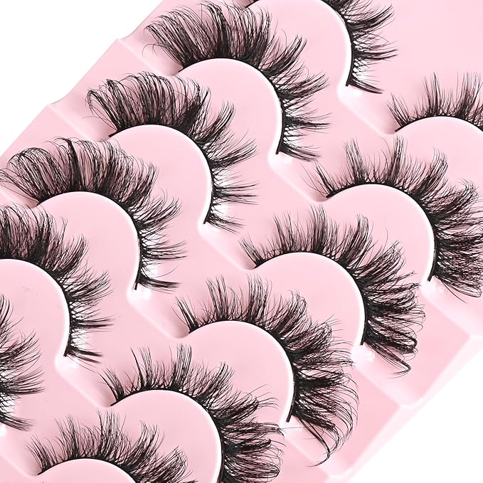 FARRED Cat Eye Lashes Natural Fox Eyelashes D Curl Wispy False Lash Strips Volume Cateye Fake Eyelash Medium Length Russian Strip Lashes Natural Look Full Pestañas Sets for MUA and Beginners Makeup