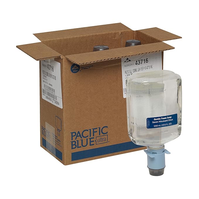 Pacific Blue Ultra Gentle Foam Hand Soap Refill (43716), Compatible Only With Pacific Blue Ultra Automated Touchless Dispenser, Dye and Fragrance Free, 40.5 FL OZ Per Refill, 3 Refills Per Case