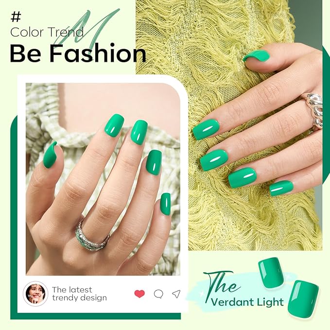 Modelones Green Press on Nails, Christmas Short Square Fake Nails, Summer Spring Reusable Nail Kit with Nail Glue Adhesive Tabs Mini Nail File, Nails Press Ons 32Pcs16 Sizes, Women Girl Gift