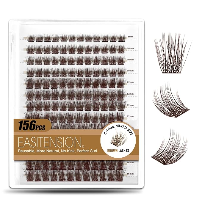 Brown Lash Clusters 156 PCS DIY Eyelash Extension False Eyelash 3D Effect Individual Natural Lashes Set at Home Eyelash Extension Kit Lashes Pack Mixed