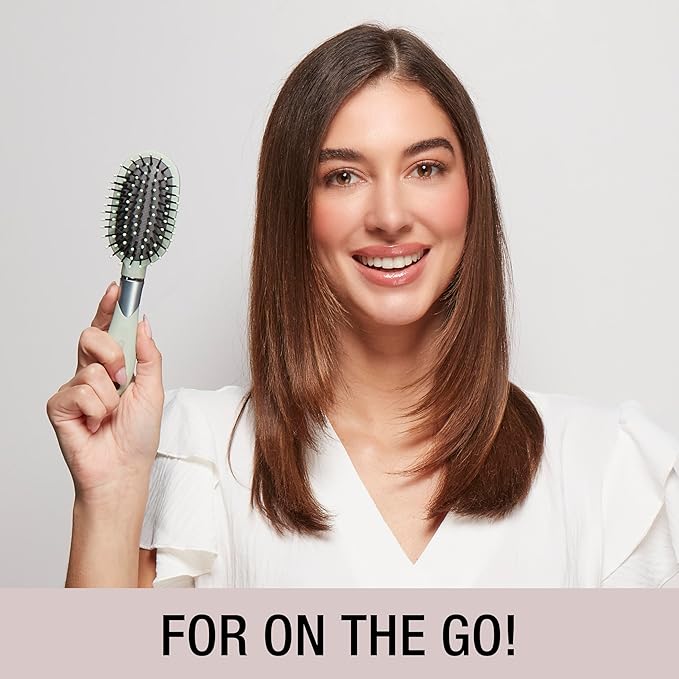 Conair Velvet Touch oval cushion hair brush - Travel Hairbrush- Detangling - ideal for curly or straight styles - detangler brushes - women or men - Sage Green
