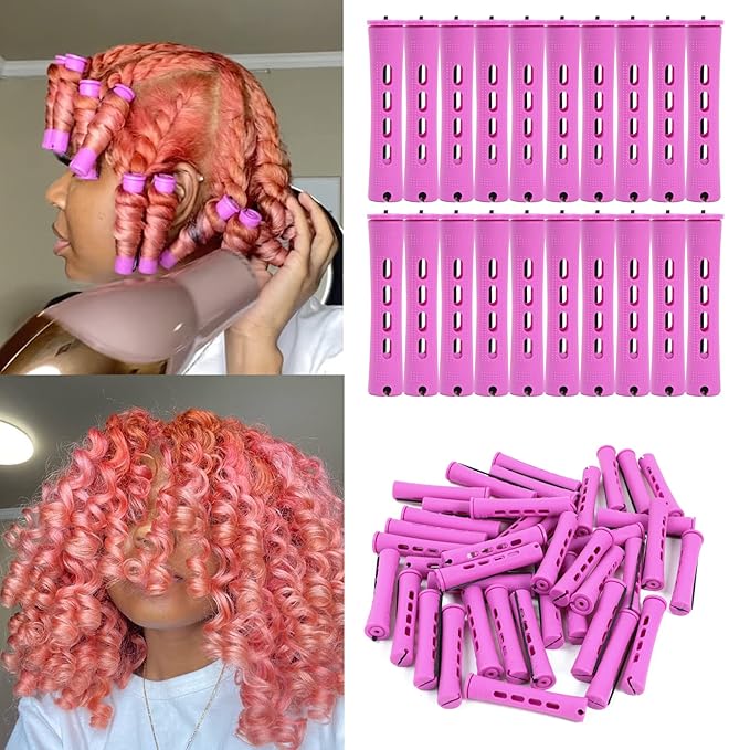 20pcs Women's Perm Rods Set for Natural Hair: 2 Sizes Cold Wave Hair Rollers for Curling and Styling All Hair Lengths - DIY Hairdressing Tools (Purple)