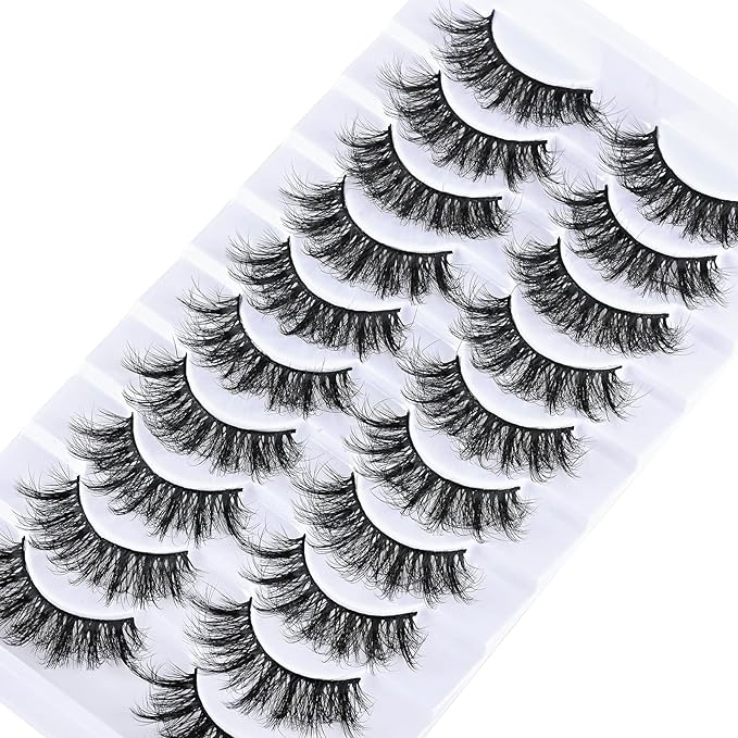 FARRED Natural Lashes Short False Eyelashes Wispy Mink Eye Lash Fluffy Wispies Eyelash Natural Look 10 Pairs Fake Lashes Pack Volume Lash Strips Pestañas