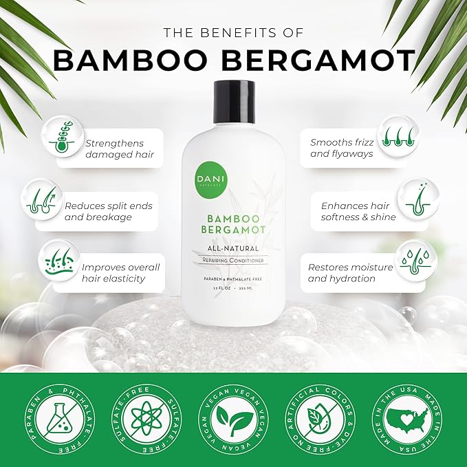 DANI Naturals Conditioner – Bamboo Bergamot, Ultra-Hydrating & Nourishing for Dry & Curly Hair, Strengthens, Restores, Controls Frizz, Vegan & Color-Safe, 12 oz