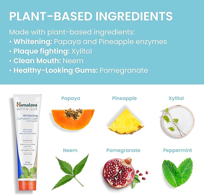 Himalaya Botanique Complete Care Whitening Toothpaste, Simply Peppermint, for a Clean Mouth, Whiter Teeth and Fresh Breath, 5.29 oz