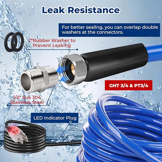 15FT Heated Water Hose for RV -45 Antifreeze, Electrically Heated Garden Hose, RV Accessory