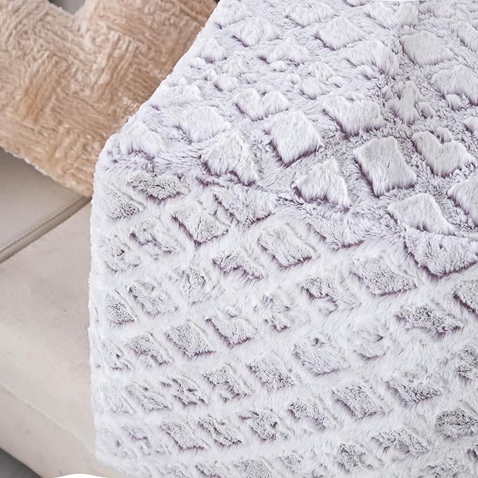 DaDalogy Bedding Dreamy Milky Way White Faux Fur Ottoman Pouf Cover - Purple Undertone Geometric Pattern with Zipper - 1-Piece 18" x 18" x 18"