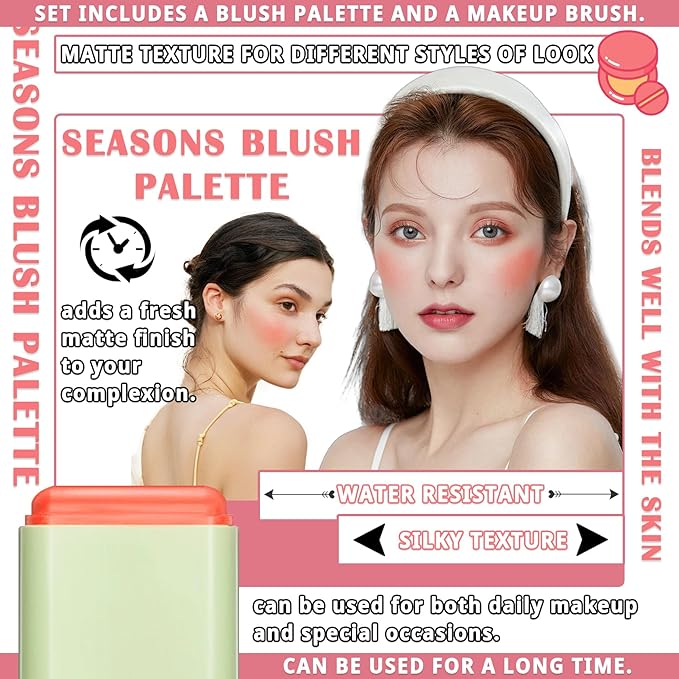 Blush Cream for Cheeks,Face Matte Contour Blush Makeup,Buildable Shimmer Facial Cheek Blusher Shades,Blendable Cosmetic Makeup Blush 02