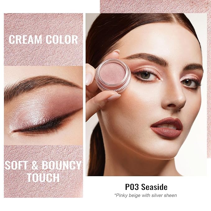 Oulac Cream Eyeshadow also for Highlighter Large Capacity Highly Pigmented Eye Shadow Waterproof &Long Lasting with Moisturizing Formula, Shimmer Glitter Eye Makeup. 6g.P06+P03