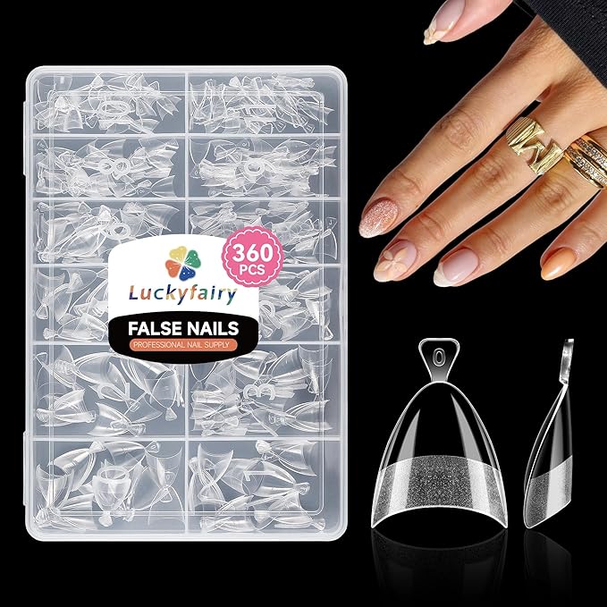 Short Almond Nail Tips: 360Pcs Half Cover Extra Short Almond Gel Nail Tips with Self-handle Pre Etched Fake Nails Tips for Nail Extension DIY Salon 12 Size