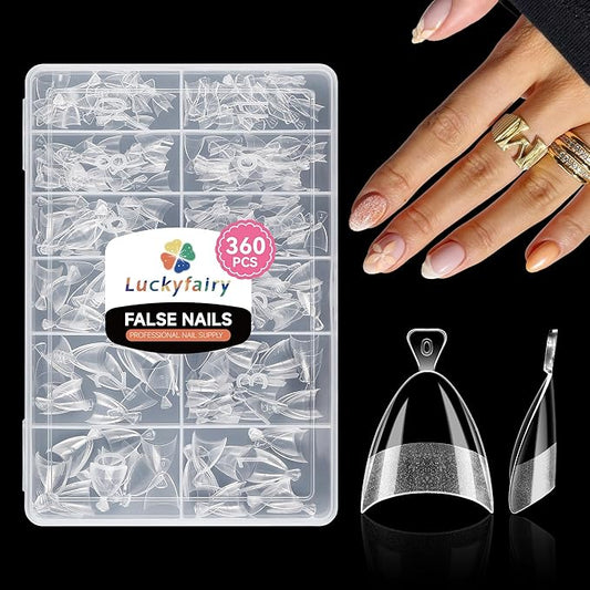Short Almond Nail Tips: 360Pcs Half Cover Extra Short Almond Gel Nail Tips with Self-handle Pre Etched Fake Nails Tips for Nail Extension DIY Salon 12 Size