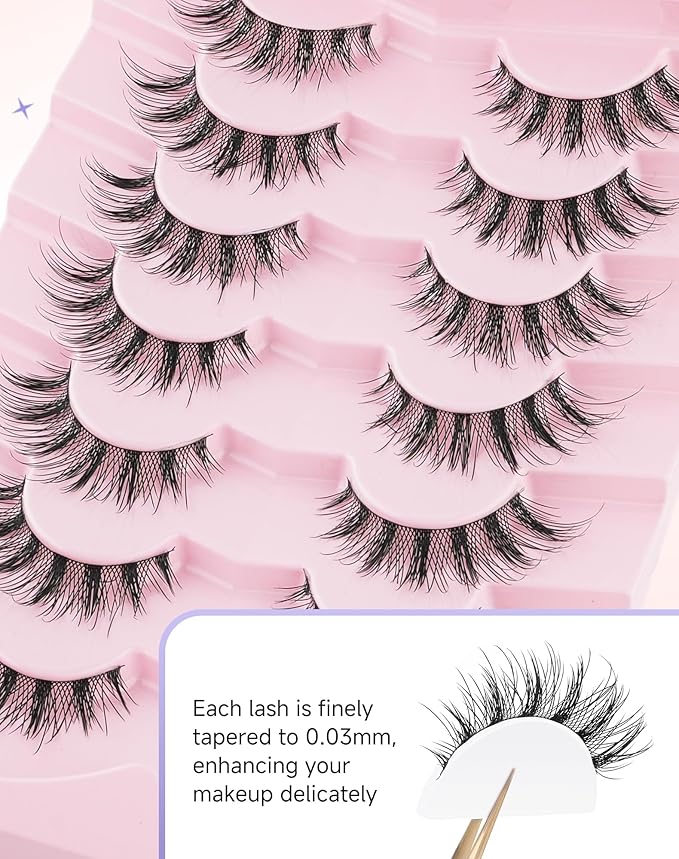 Manga Anime Lashes Doll Spiky False Eyelashes Natural Wispy Strip Lashes Japanese Asian Cosplay Fake Eyelashes 7 Pairs Pack Date-3