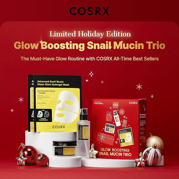 COSRX Snail Mucin Limited Holiday Gift Set with Snail Mucin Repairing Serum, Moisturizer & Collagen Face Mask, Korean Skin Care Set, Stocking stuffers, Self Care Gifts, Amazon Exclusive