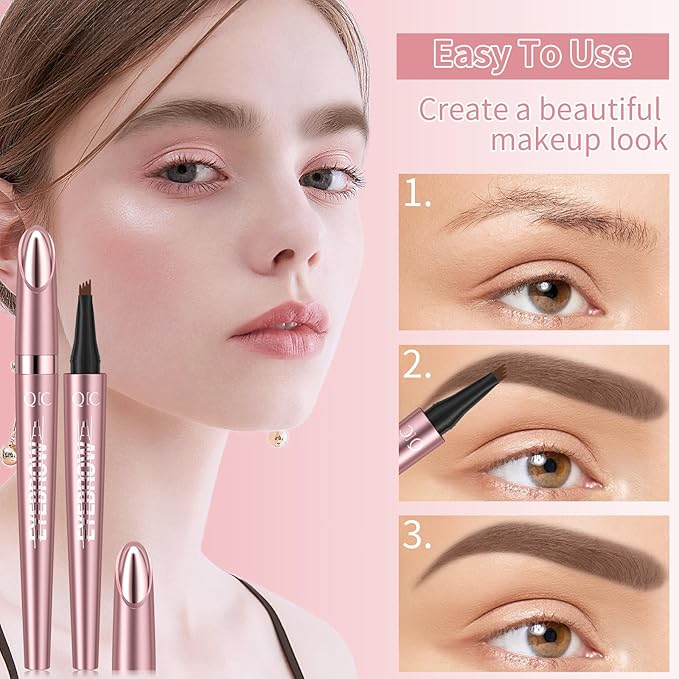 Eyebrow Pencils for Women - Microblading Eyebrow Pencil with Precise 4-Fork-Tip Waterproof Eyebrow Pen Smudge-Proof Eye Brow Pencils Create Natural Hair-Like Brows, Last All-Day, Dark brown
