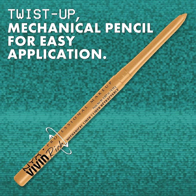 NYX Professional Makeup Mechanical Eye Pencil, Vivid Rich Mechanical, Creamy Retractable Eyeliner - Amber Stunner, Gold Eyeliner