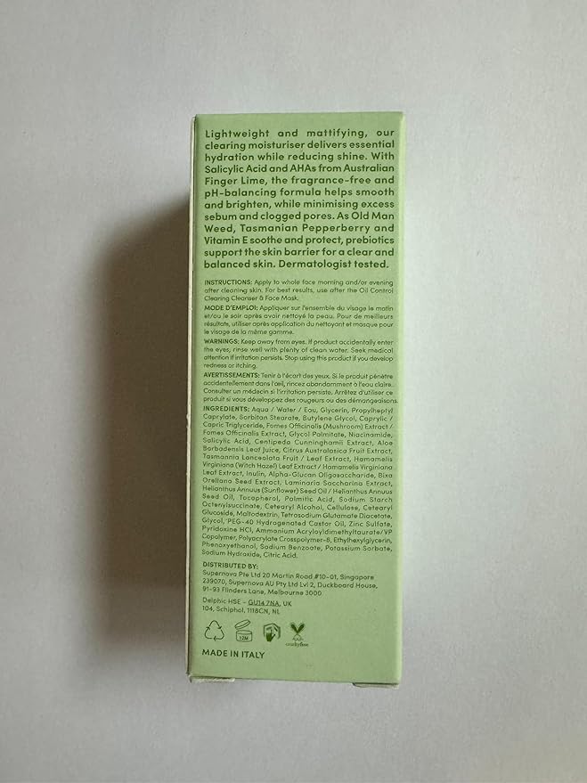 Sand & Sky Oil Control Lightweight Moisturizer with Salicylic Acid & Niacinamide - Oil-Free Face Cream for Blemish-Prone Skin, Balances Oil Production