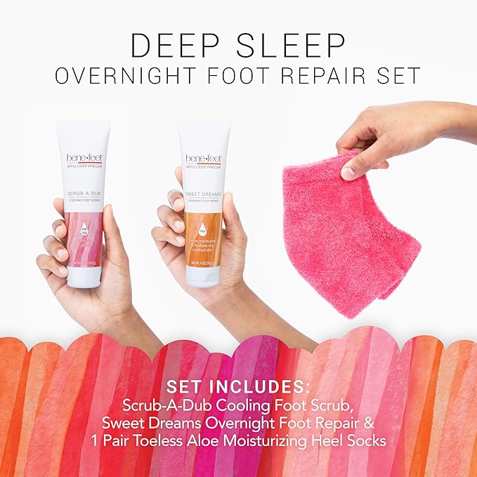 Benefeet Deep Sleep Overnight Foot Repair Gift Set - Luxurious Foot Care for Dry, Cracked Heels - Perfect Self-Care Gift for Any Occasion (3-Piece Set)
