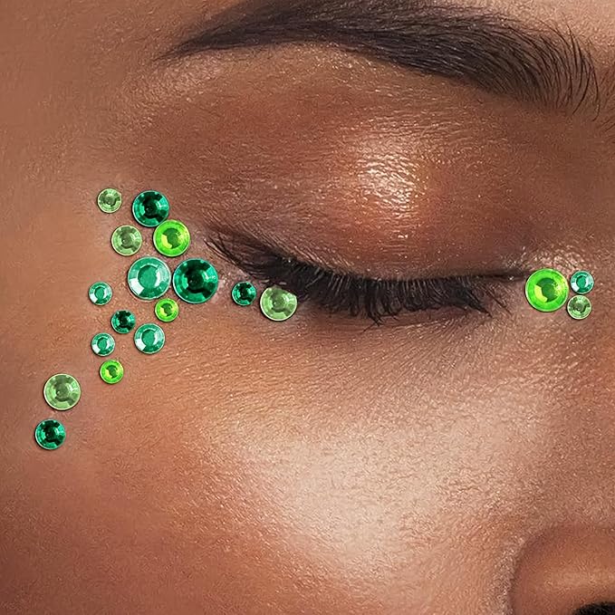 975Pcs Face Gems Hair Gems, Self-Adhesive Face Jewels Eye Jewels Rhinestones 3/4/5/6 mm DIY Face Gems Stick on, Hair Body Rhinestones Gems Crystals Pearls for Face Makeup, Crafts (gem_mixedgreen)