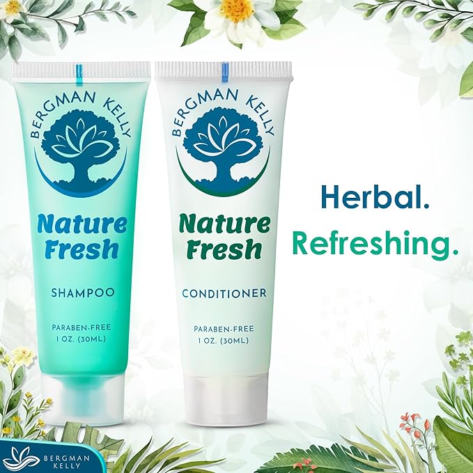 Bergman Kelly - Travel Shampoo and Conditioner Set - 1 fl oz, 100 Pieces, Nature Fresh - Delight Your Guests with Refreshing & Soothing Hotel Toiletries and Guest Hospitality in Bulk