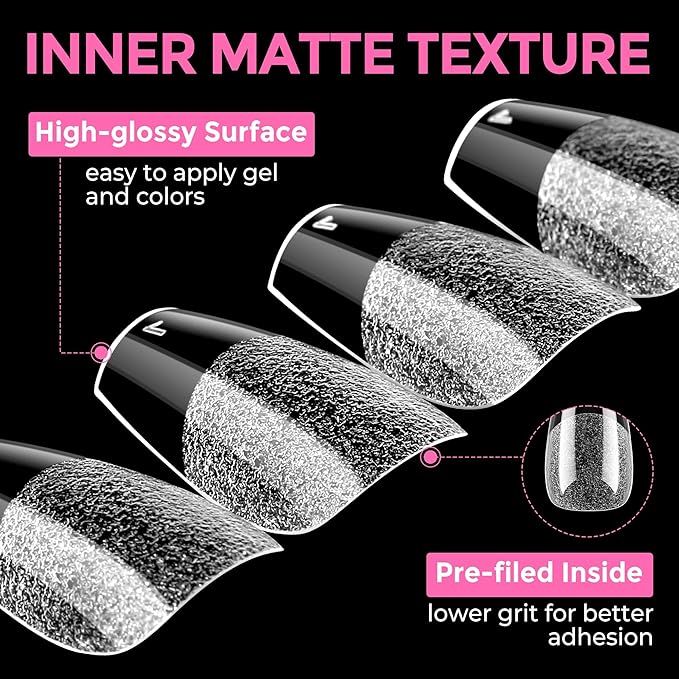 UNA GELLA Gel Nail Tips Coffin Short: 330PCS Pre-Etched Clear Coffin Acrylic Nail Tips Stronger for Press On Nails Salon, 15 Sizes Nail Extensions