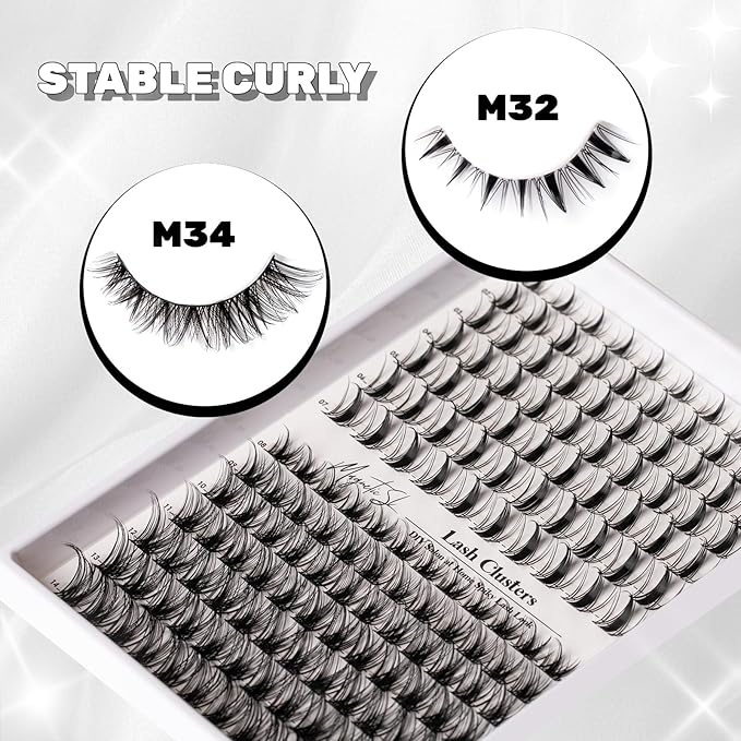 Lash Clusters 154pcs Manga Lash Extension Kit Curly 10-18mm Cluster Eyelash Extensions Natural Lash with Bond and Seal-M32+M34（Spiky+Natural）
