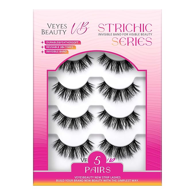 VEYESBEAUTY False Eyelashes Wispy Lashes Lightweight Natural Look Fluffy 3D Layered Volume Faux Mink Thin & Invisible Band BoldBloom Lashes, Comfortable and Reusable, 5 Pairs