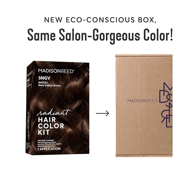 Madison Reed Radiant Hair Color Kit | 5NGV Dark Golden Brown (Napoli Brown) for 100% Gray Hair Coverage | Salon Quality Permanent Hair Dye | PPD-Free & Ammonia-Free | (Packaging May Vary) 2 Pack