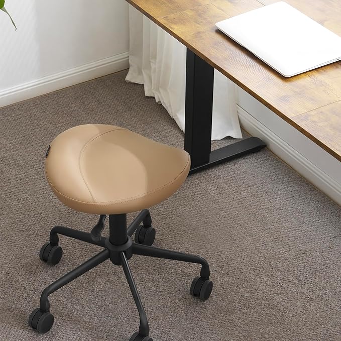 Ergonomic Saddle Seat Adjustable Pneumatic Hydraulic Drafting Swivel Rolling Stool Chair for Medical Hygienic SPA Massage Salon Home and Office - Hilo 508 (Tan, Standard)