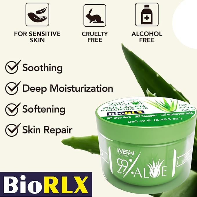 BioRLX 99% Aloe Vera Gel with Collagen and Hyaluronic Acid (Jar, 8.5 fl.oz)