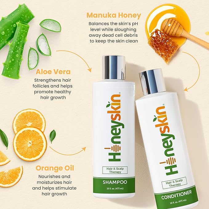 Honeyskin Hair Growth Shampoo and Conditioner for Women – Sulfate-Free, Hydrating & Volumizing Set with Manuka Honey & Aloe Vera – Non-Toxic Hair Thickening Shampoo for Thinning Hair 16oz