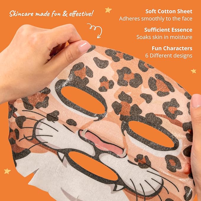 Epielle Character Face Mask Mystical Safari 12 Pack, Fun & Effective Korean Skin Care, Spa Party Favors, Stocking Stuffers, Birthday Gifts for Women, Thanksgiving Essentials