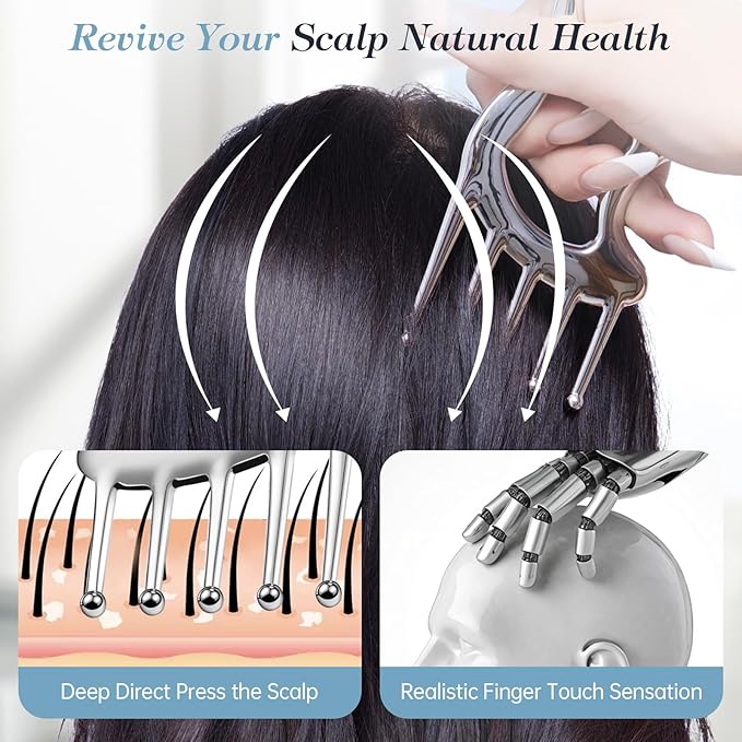 Metal Gua Sha Facial Tools, Portable Scalp Massage Tool, 5 in 1 Massage Comb for Head, Neck, Shoulders, Legs & Arms Hand Held Head Massager for Deep Relaxation and Relieving Fatigue & Pain, Home SPA